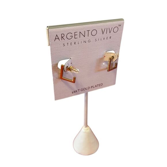 Argento Vivo Sterling Silver 14 KT Gold Plated Square Earrings w/Pave Crystals. - Picture 2 of 6